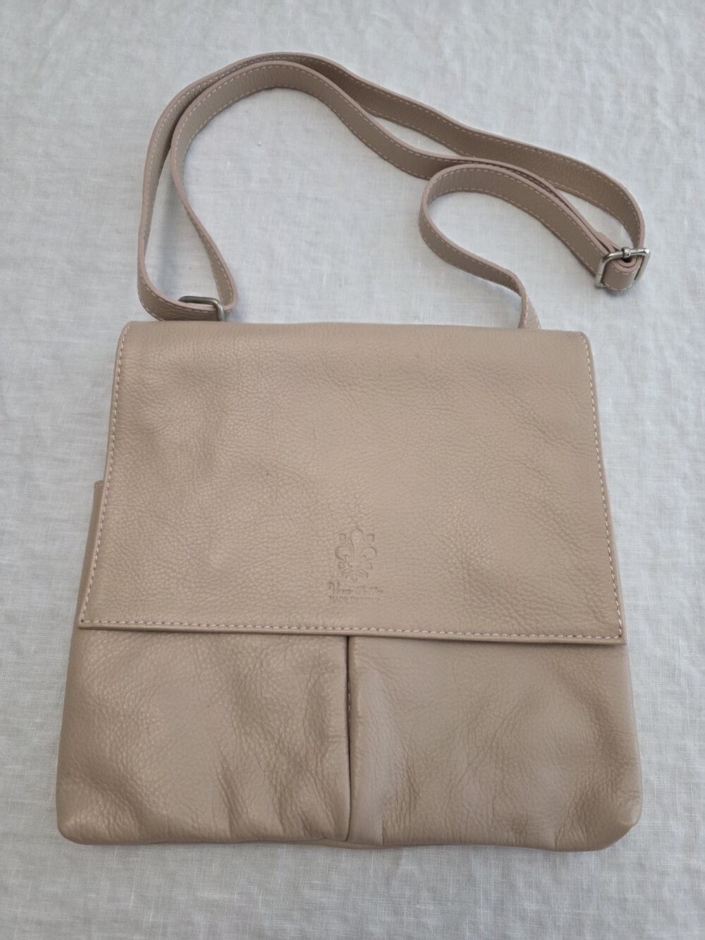 Vera Pelle Genuine Leather Made In Italy Blush Pink Crossbody Bag Zip Closure